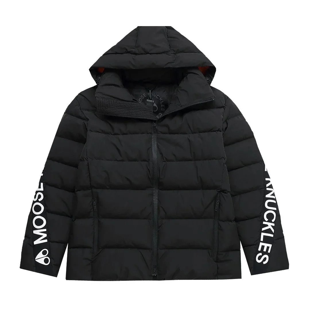 Moncler Men's Black Down Jacket with Fur Collar and Hood