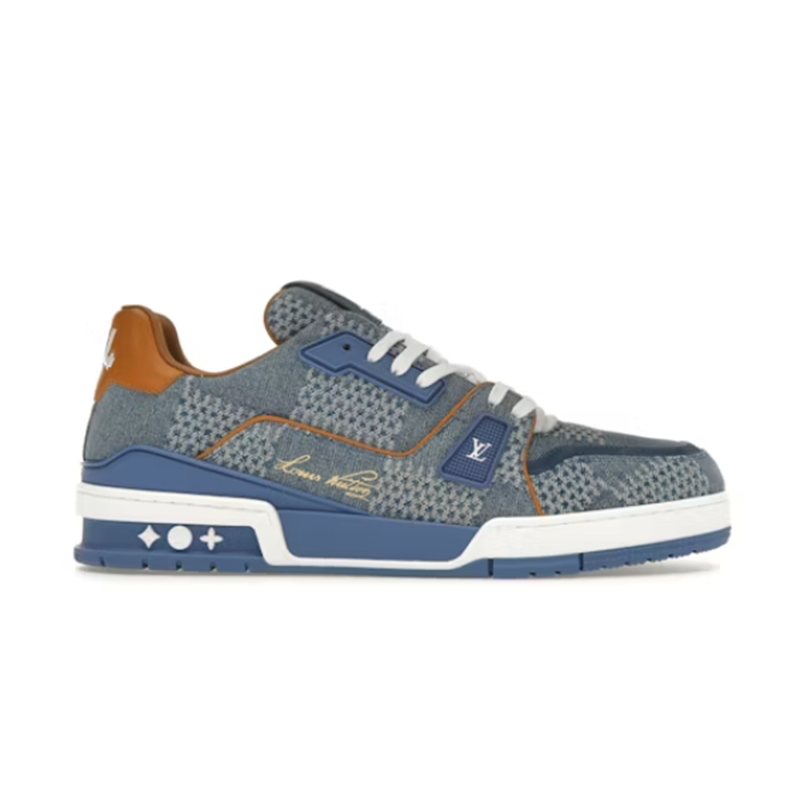 Louis Vuitton Men's Blue Knit Sneakers with Signature Logo - 2886131