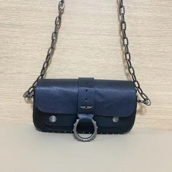 Chrome Hearts Mini Saddle Bag Navy Blue Chain Strap Crossbody Bag - 1