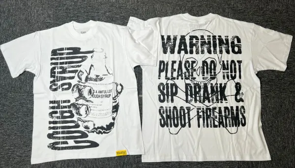 Design Cough Syrup Warning Graphic T-Shirt White - 1