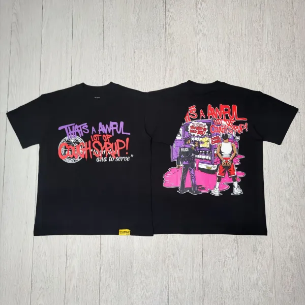 Design 'That's A Awful Lot Of Cough Syrup!' Graphic Print Black T-Shirt - 1