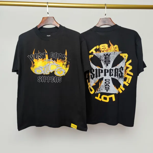 Design West Coast Sippers Flame Graphic T-Shirt Black Tops.t Shirts - 1