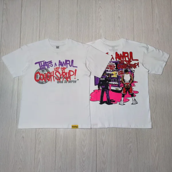 Design That's A Awful Lot Of Cough Syrup! Graphic Print White T-Shirt T-Shirts - 1