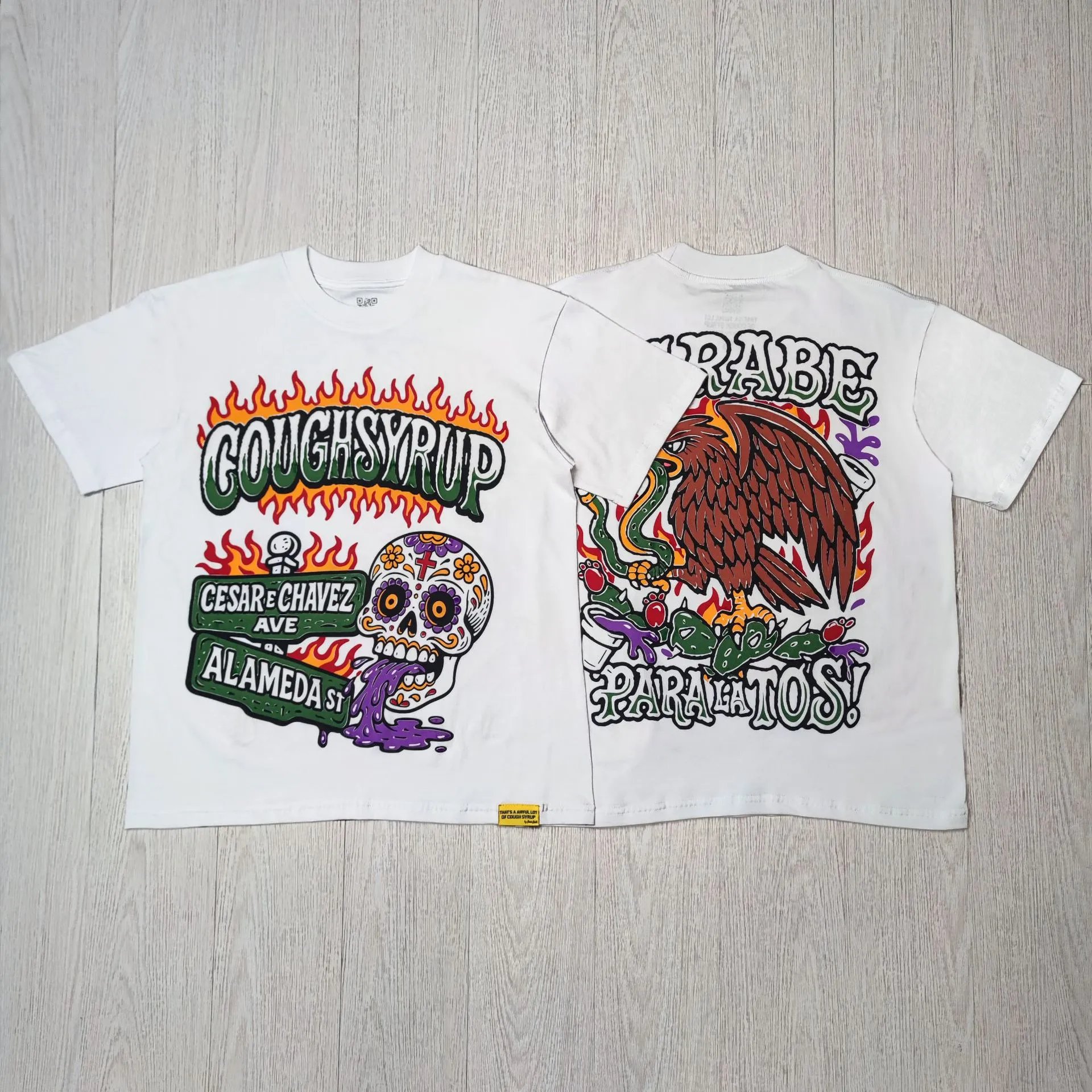 Design Cough Syrup x Paralatos Sugar Skull Eagle Graphic T-Shirt White T-Shirts