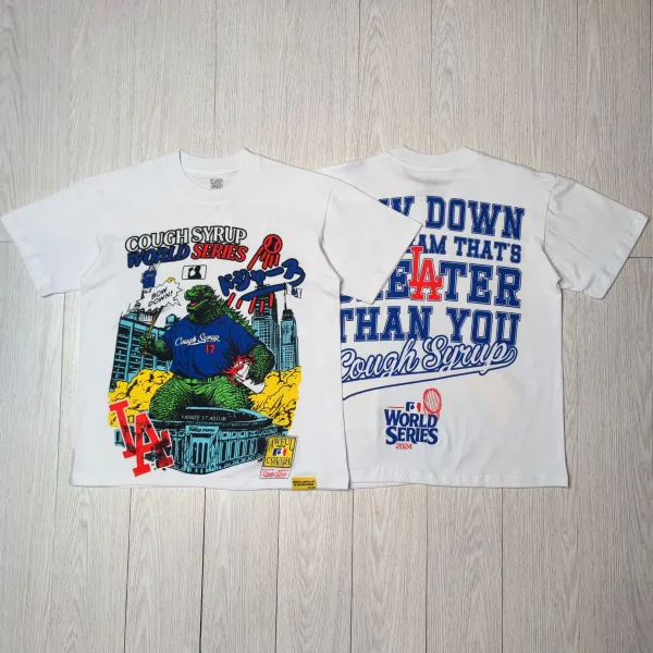 Design Cough Syrup x MLB World Series 2024 Los Angeles Dodgers T-Shirt White T-Shirts - 1