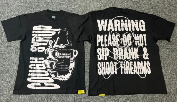 Design Cough Syrup Warning Graphic T-Shirt Black - 1