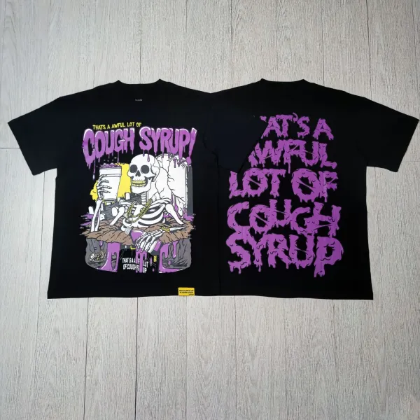 Design That's A Awful Lot Of Cough Syrup Black Graphic T-Shirt - 1