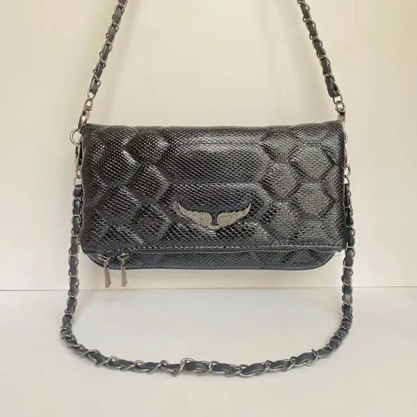 Philipp Plein Winged Logo Quilted Snake-Print Chain Crossbody Bag Black - 1