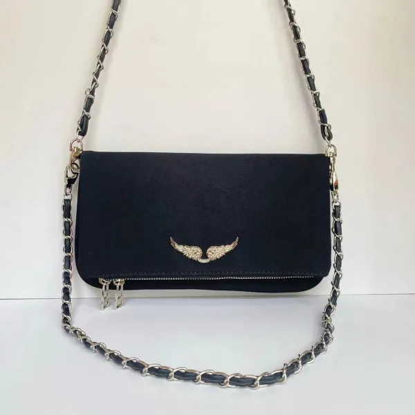 Philipp Plein Angel Wings Suede Clutch with Chain Strap Black Clutches - 1