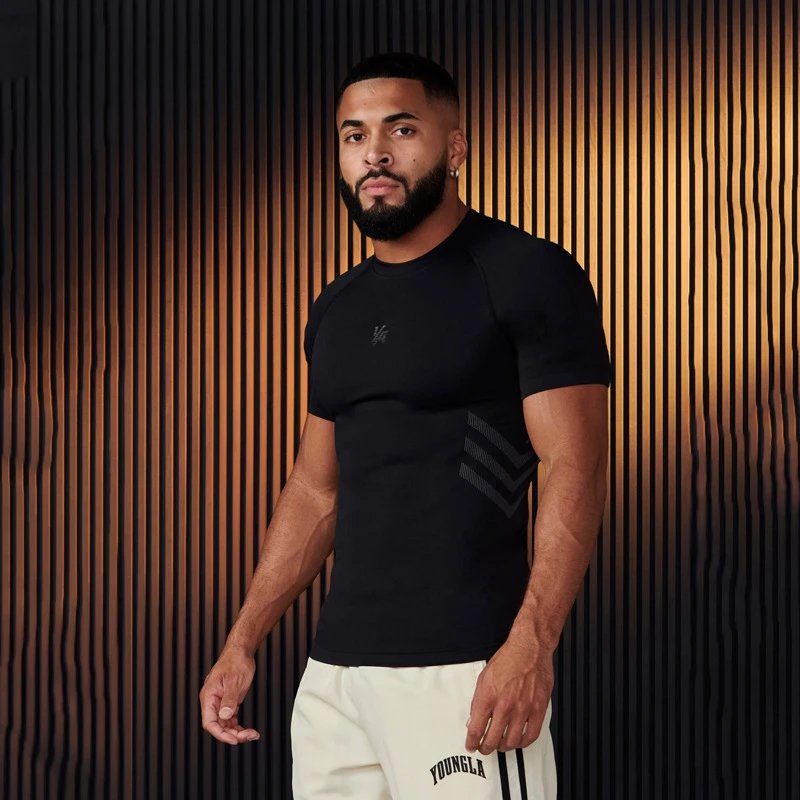 男士T恤夏季新款健身房运动健美速干透气弹力圆领短袖上衣-MLMLSPTS0808