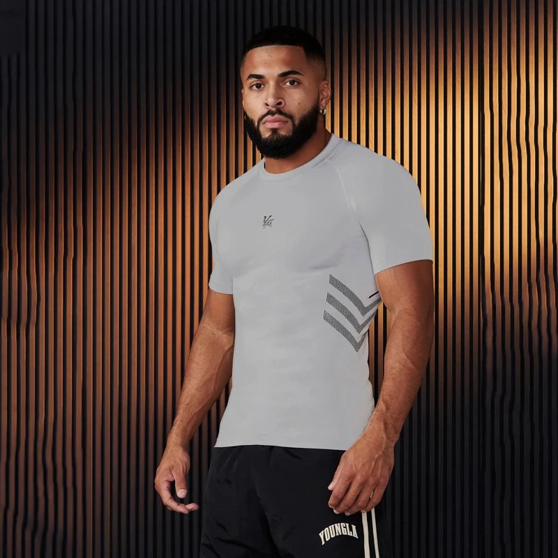 男士T恤夏季新款健身房运动健美速干透气弹力圆领短袖上衣-MLMLSPTS0808