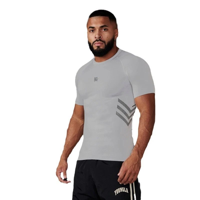 男士T恤夏季新款健身房运动健美速干透气弹力圆领短袖上衣-MLMLSPTS0808