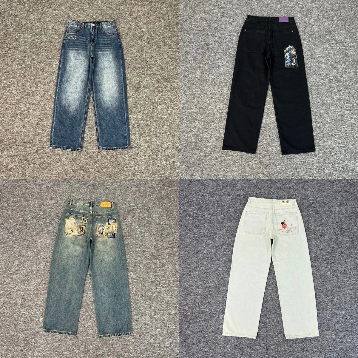 Straight leg jeans for men, retro embroidered streetwear, men's cross-border casual pants - LMLSPTS0505
