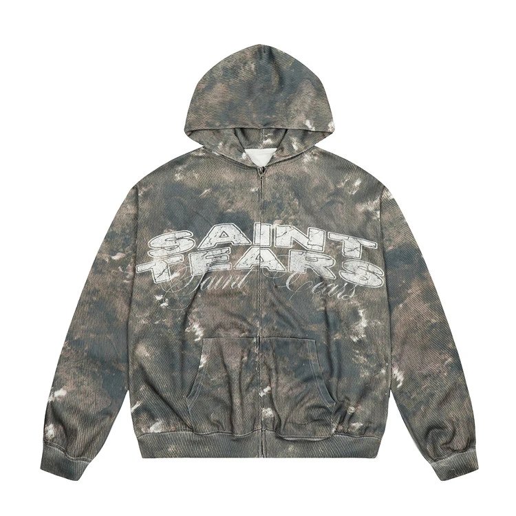 SAINT TEARS Oversized Tie-Dye Vintage Wash Graphic Hoodie with Kangaroo Pocket 1