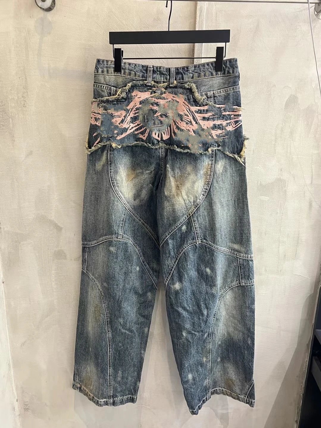 Correct version in stock, high-quality AC home, new embroidered butterfly graffiti jeans, loose fit, unisex