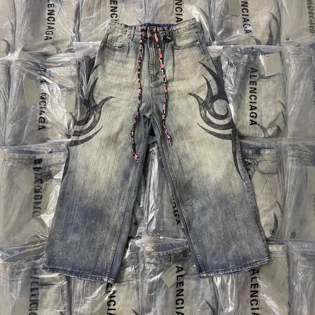 Balenciaga Tribal Print Drawstring Jeans