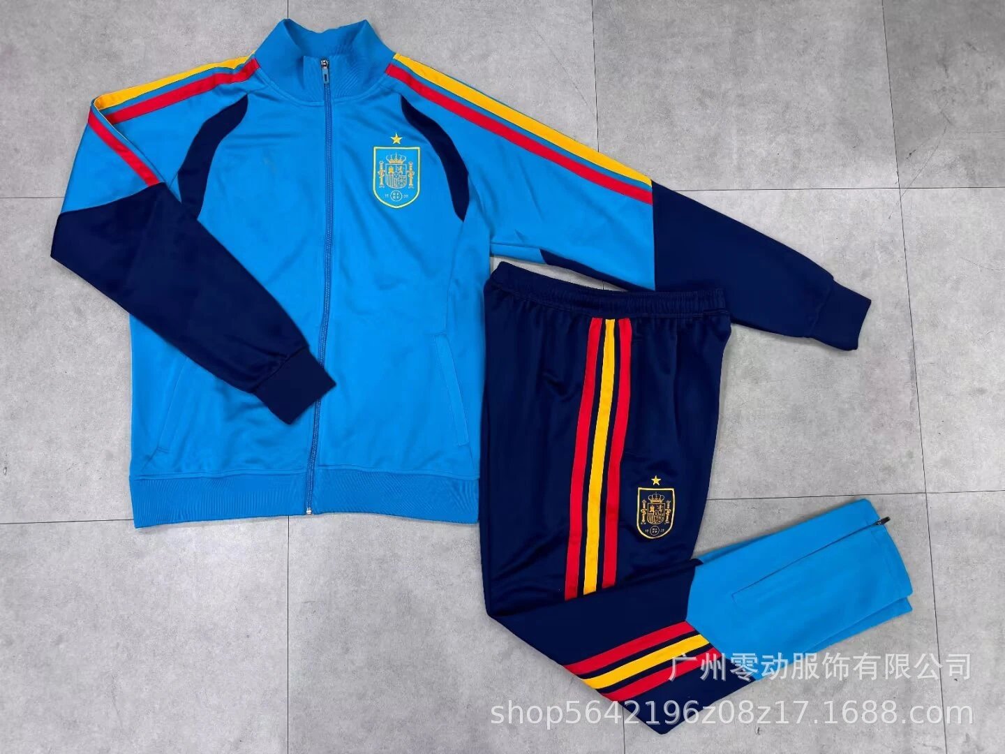 Unbranded Tracksuits Football-Inspired Zip-Up Track Jacket and Pants Set — 26 Spanish Long Pull Set Lake Blue