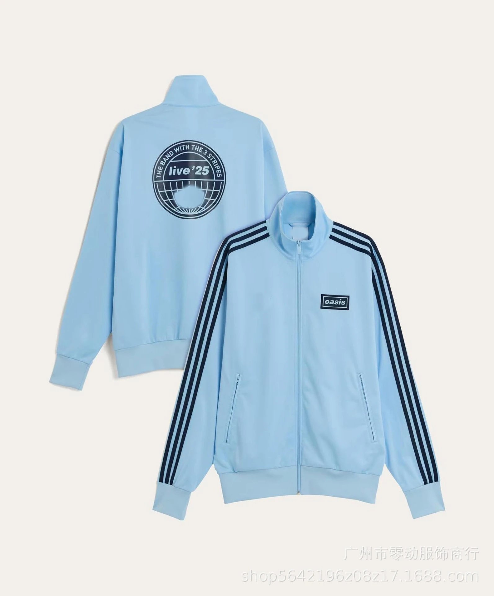 Unbranded Tracksuits Football-Inspired Zip-Up Track Jacket and Pants Set — Oasis Band 30th Anniversary Jacket Coat Lake Blue