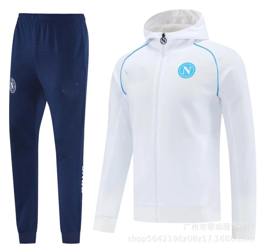 Unbranded Tracksuits Football-Inspired Zip-Up Track Jacket and Pants Set — 25 Naples White Long-Pull Hoodie