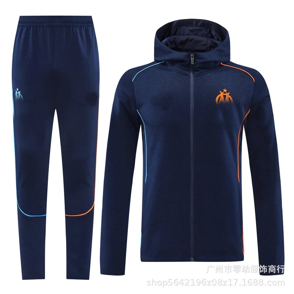 Unbranded Tracksuits Football-Inspired Zip-Up Track Jacket and Pants Set — 24 Marseille sapphire blue hoodie set