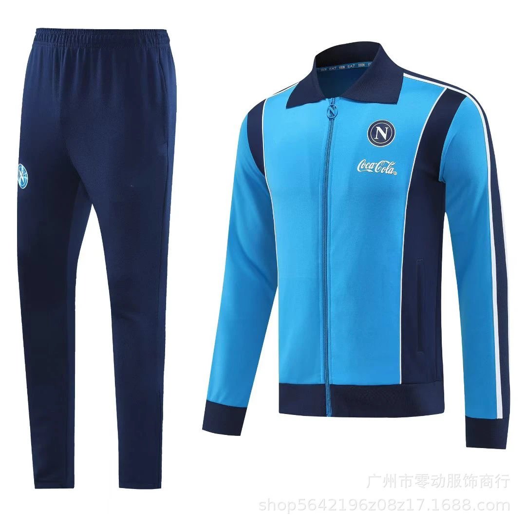 Unbranded Tracksuits Football-Inspired Zip-Up Track Jacket and Pants Set — 26 Naples Blue Long Pull Jacket