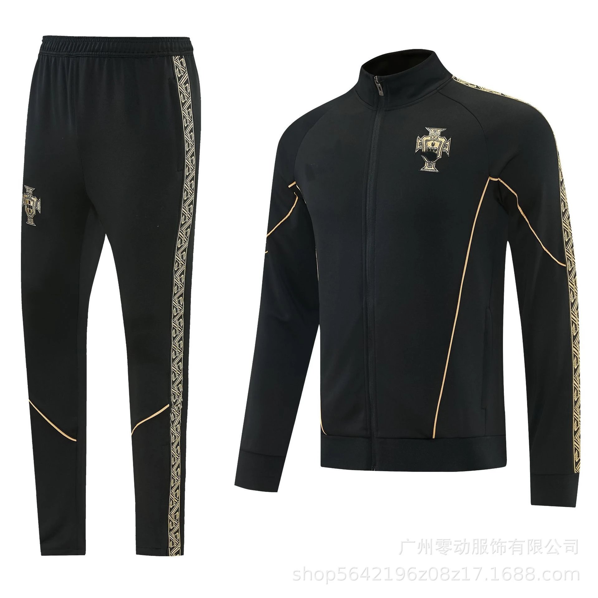 Unbranded Tracksuits Football-Inspired Zip-Up Track Jacket and Pants Set — 26 Portugal Black Long Pull Jacket