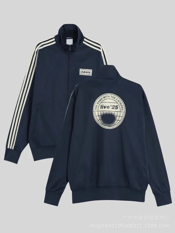 Unbranded Tracksuits Football-Inspired Zip-Up Track Jacket and Pants Set — Oasis Band 30th Anniversary Jacket Coat Royal Blue