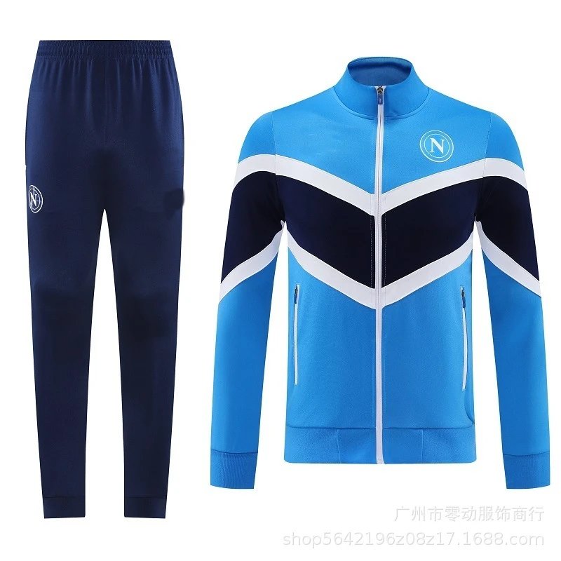Unbranded Tracksuits Football-Inspired Zip-Up Track Jacket and Pants Set — 25-26 Naples blue suit