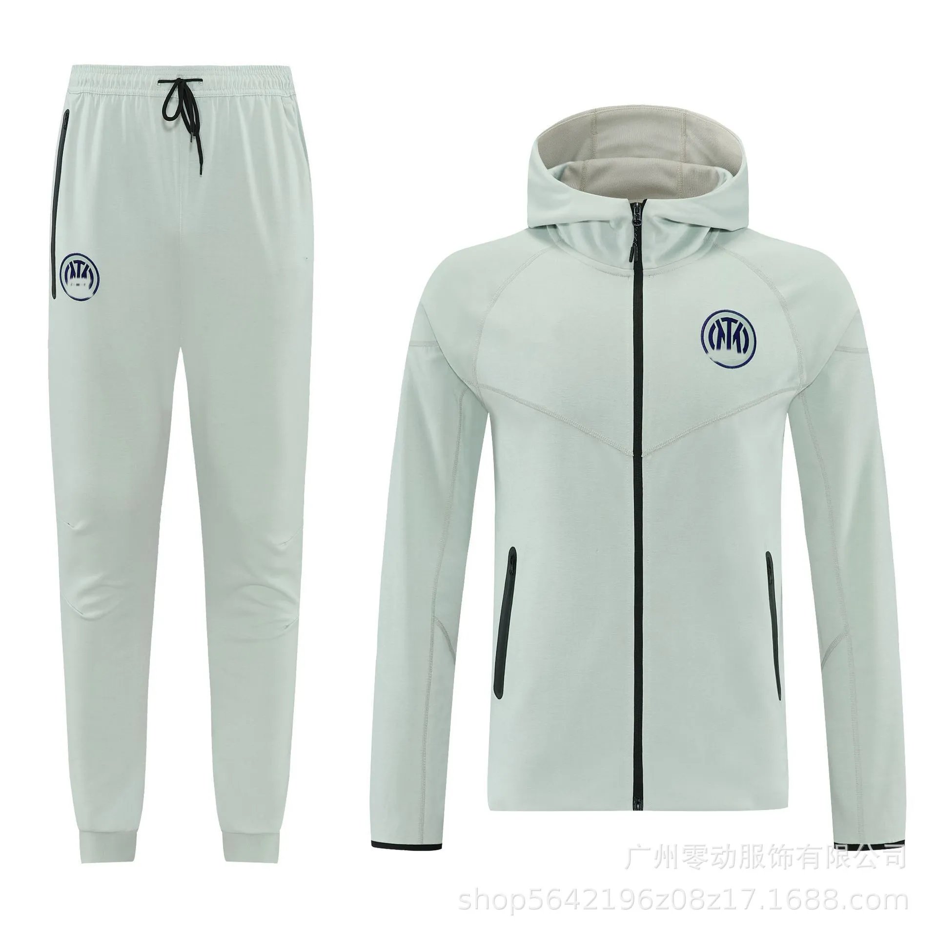 Unbranded Tracksuits Football-Inspired Zip-Up Track Jacket and Pants Set — 26 Inter 01 Grey Hoodie Set