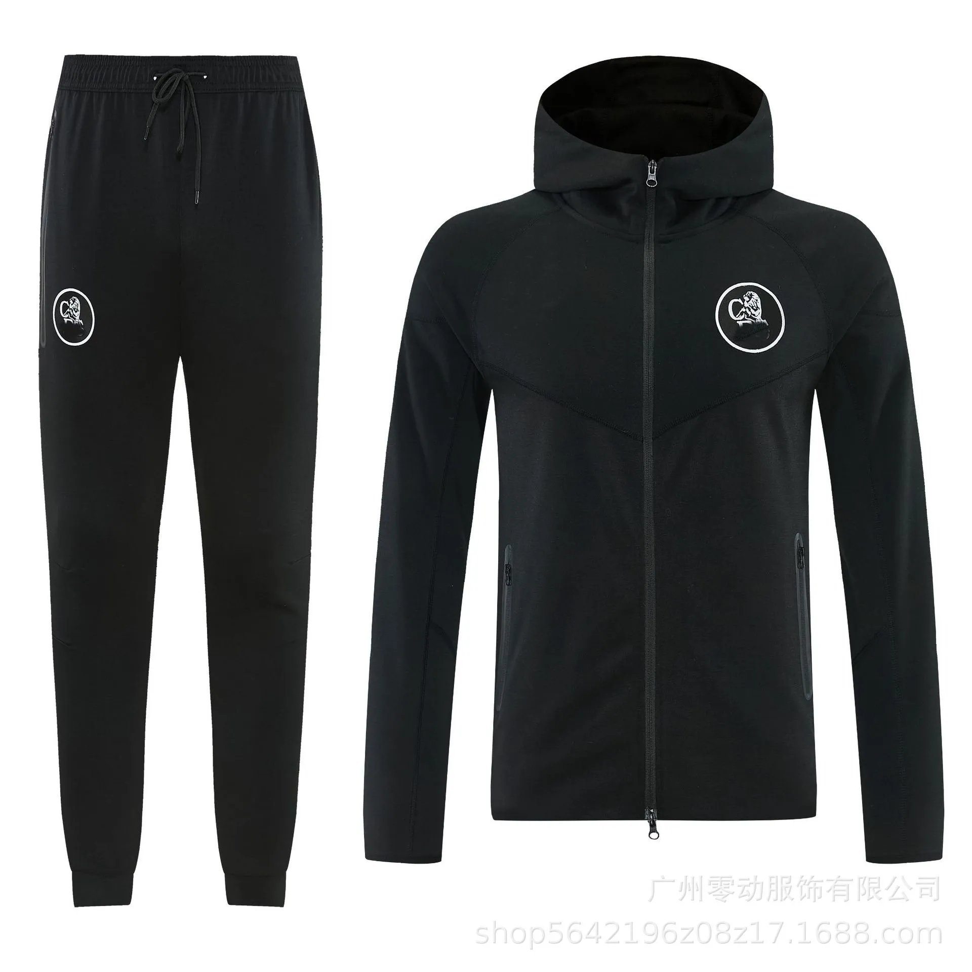 Unbranded Tracksuits Football-Inspired Zip-Up Track Jacket and Pants Set — 25 Chelsea 01 Black Hoodie Set