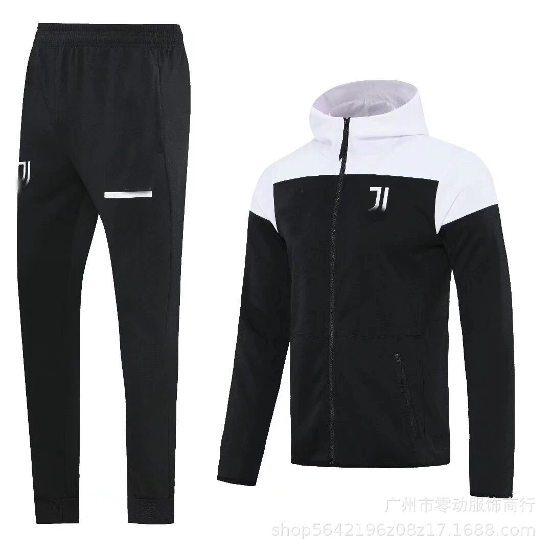 Unbranded Tracksuits Football-Inspired Zip-Up Track Jacket and Pants Set — 25 Juve black and white hoodie
