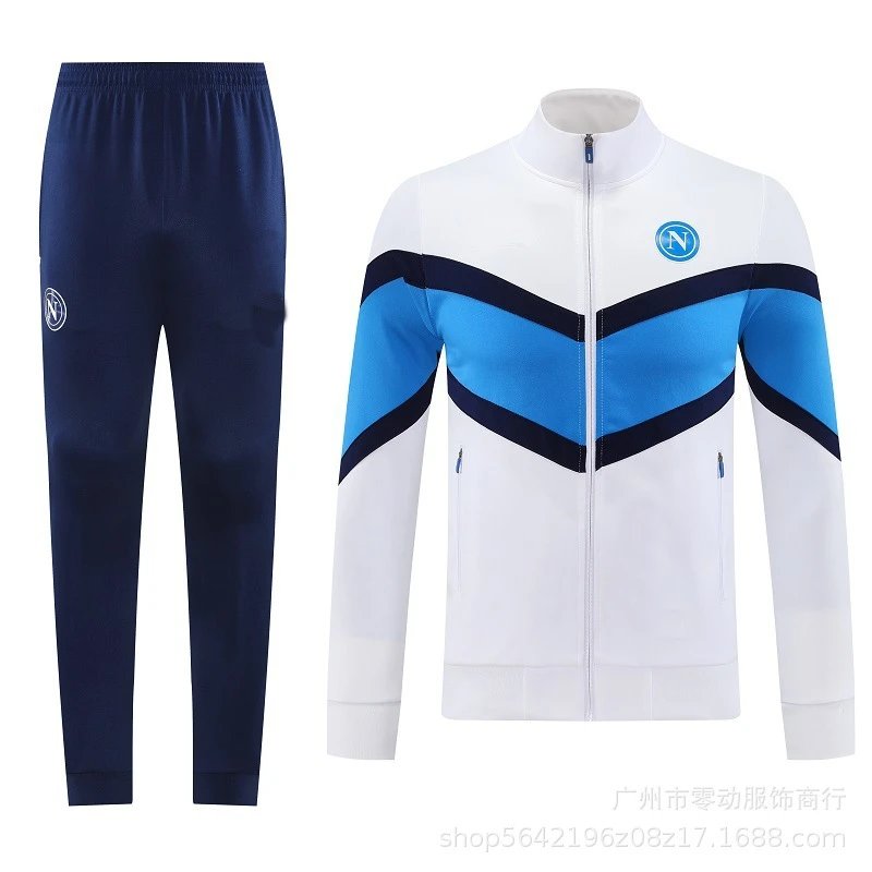 Unbranded Tracksuits Football-Inspired Zip-Up Track Jacket and Pants Set — 25-26 Naples White Jacket Set