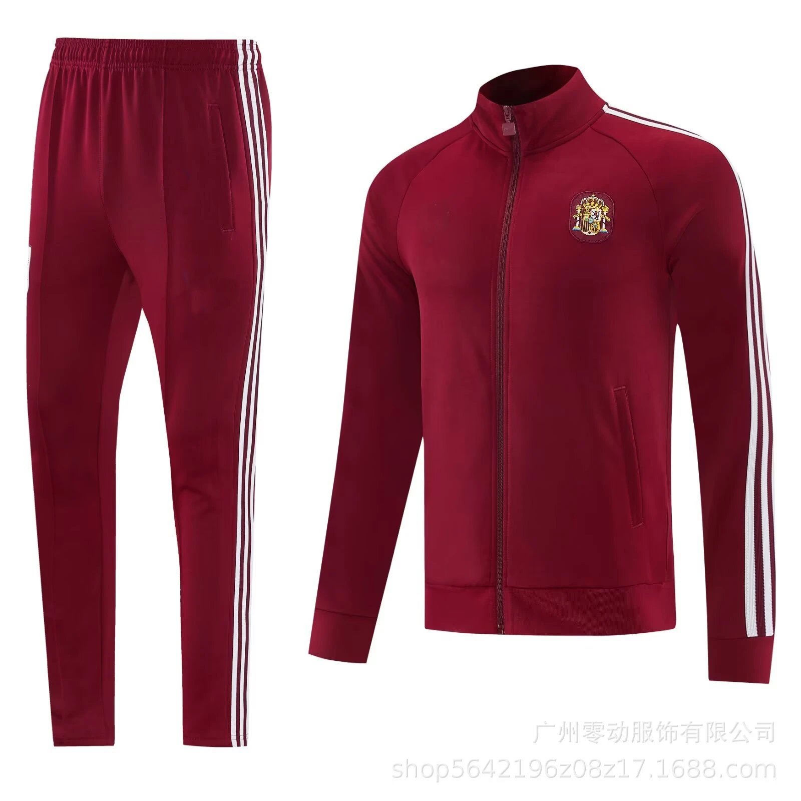 Unbranded Tracksuits Football-Inspired Zip-Up Track Jacket and Pants Set — 26 Spanish Jujube Long Pull Jacket