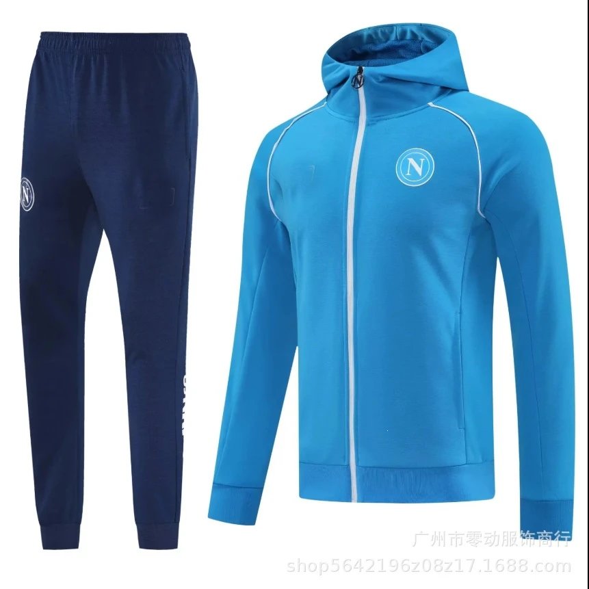 Unbranded Tracksuits Football-Inspired Zip-Up Track Jacket and Pants Set — 25 Naples Blue Long-Pull Hoodie
