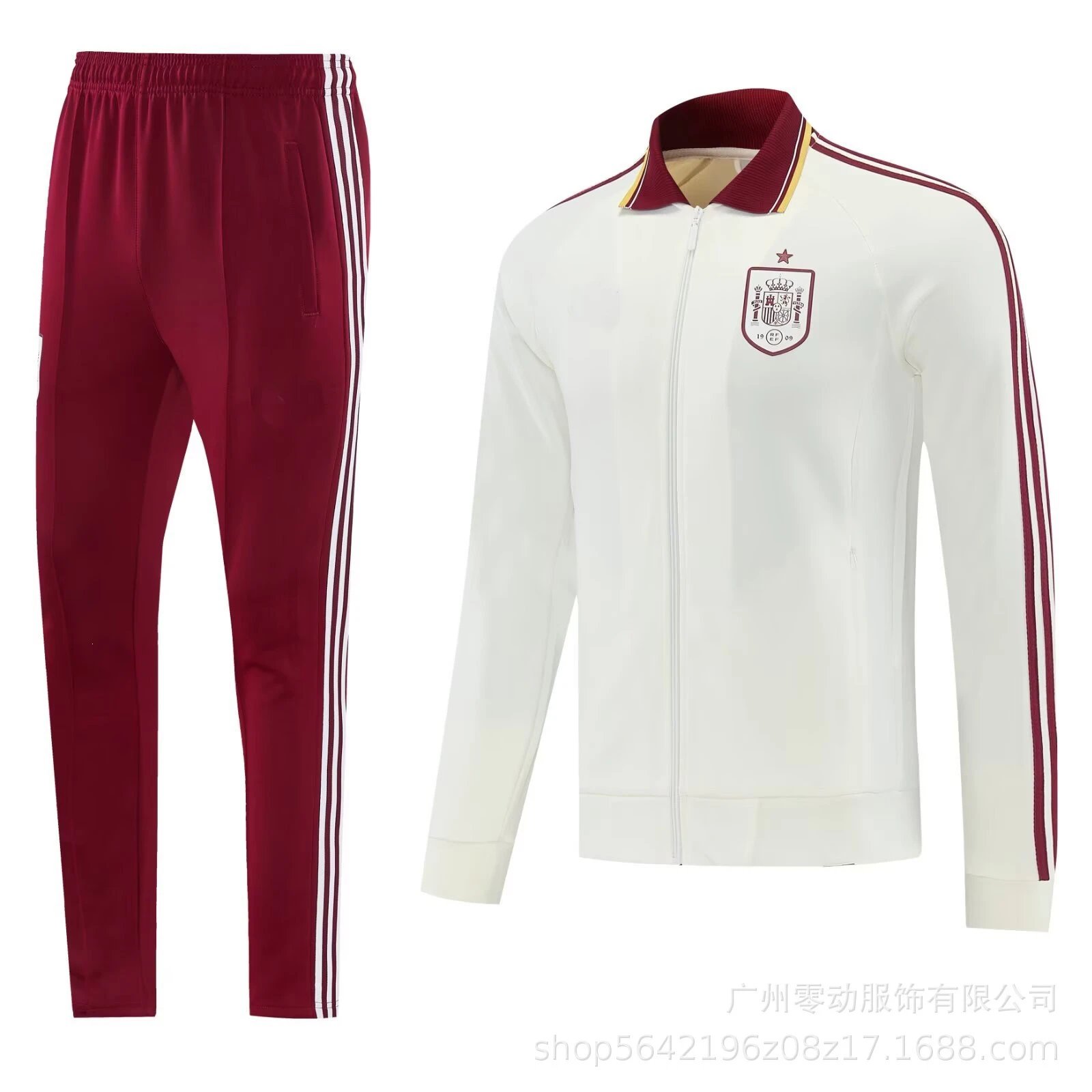 Unbranded Tracksuits Football-Inspired Zip-Up Track Jacket and Pants Set — 26 Spanish White Long Pull Jacket