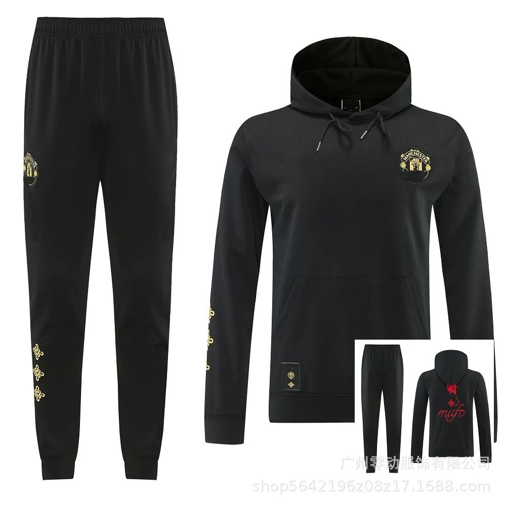 Unbranded Tracksuits Football-Inspired Zip-Up Track Jacket and Pants Set — 26 Manchester United black sweater suit