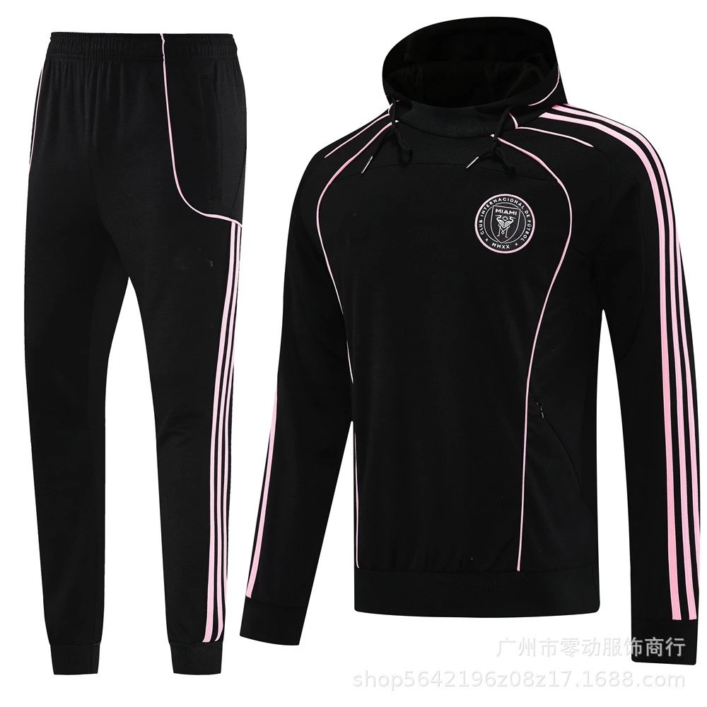 Unbranded Tracksuits Football-Inspired Zip-Up Track Jacket and Pants Set — 25 Miami Black Sweat Set