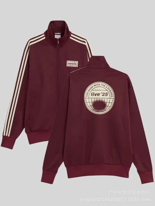 Unbranded Tracksuits Football-Inspired Zip-Up Track Jacket and Pants Set — OASIS 30th Anniversary Jacket Coat Burgundy