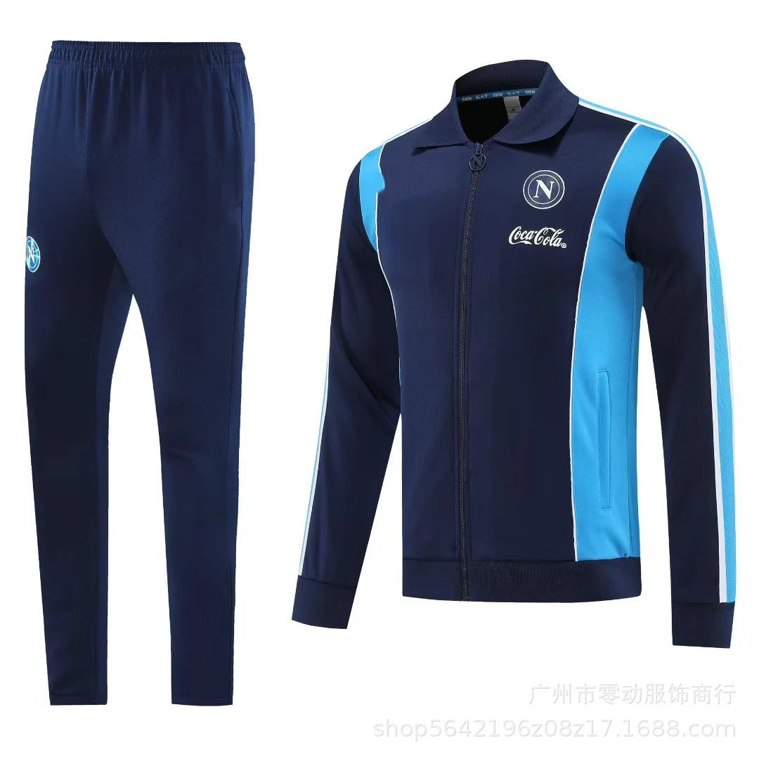 Unbranded Tracksuits Football-Inspired Zip-Up Track Jacket and Pants Set — 26 Naples Navy Blue Long Pull Jacket