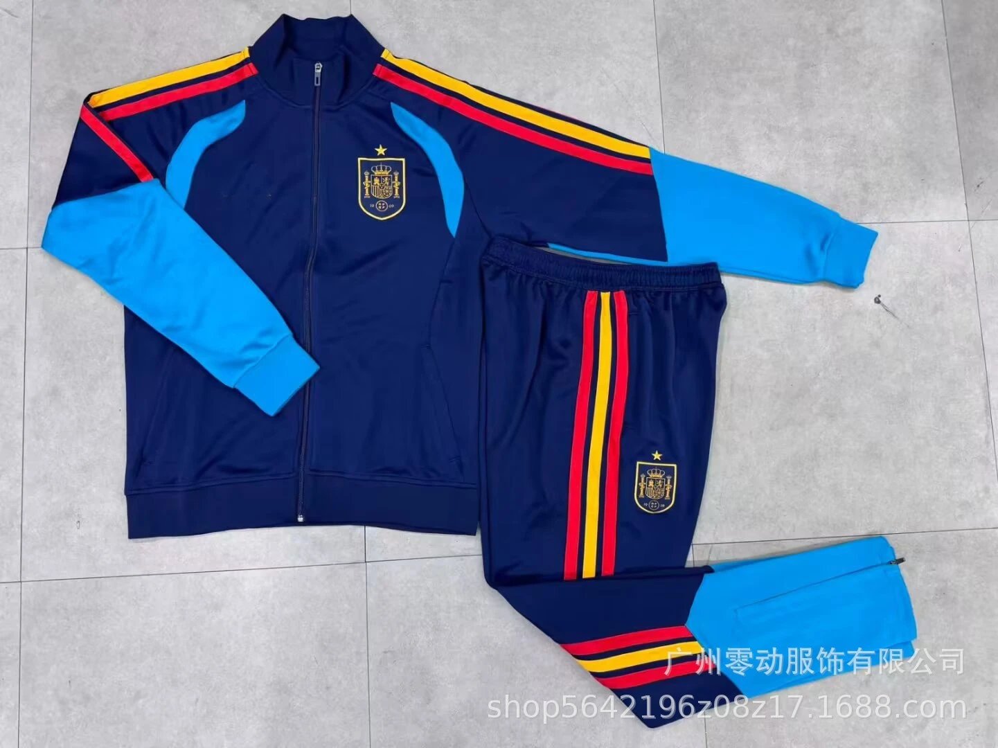 Unbranded Tracksuits Football-Inspired Zip-Up Track Jacket and Pants Set — 26 Spanish Long Pull Set Royal Blue