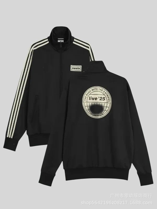 Unbranded Tracksuits Football-Inspired Zip-Up Track Jacket and Pants Set — Oasis Band 30th Anniversary Jacket Coat Black
