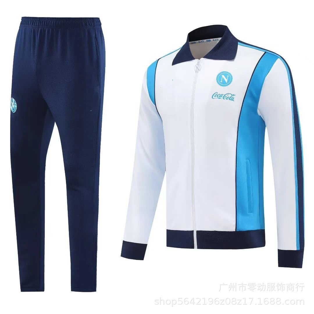 Unbranded Tracksuits Football-Inspired Zip-Up Track Jacket and Pants Set — 26 Naples White Long Pull Jacket