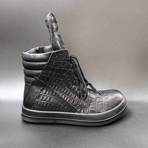 Design Crocodile-Embossed High-Top Boot in Black - 3