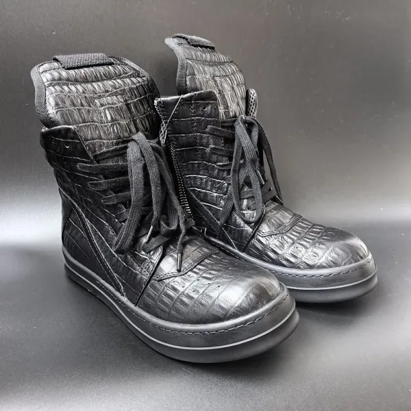 Design Crocodile-Embossed High-Top Boot in Black - 7