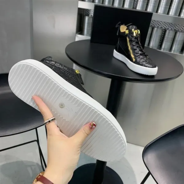 Design Giuseppe Zanotti High-Top Sneakers Black Croc-Embossed with Gold Zipper Sneakers - 18