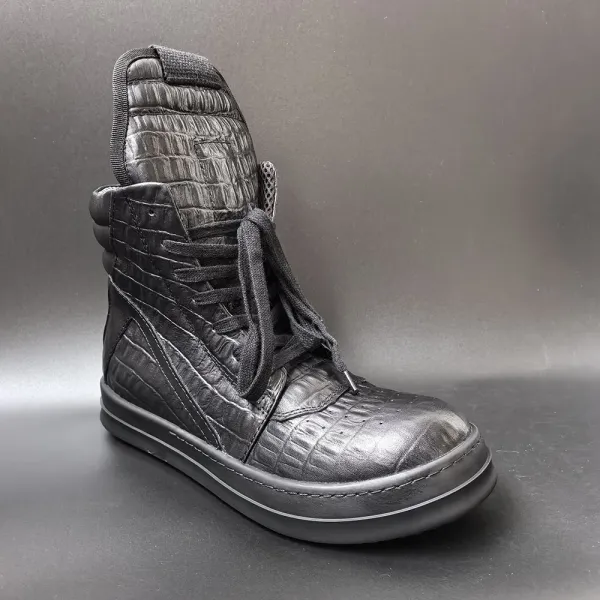 Design Crocodile-Embossed High-Top Boot in Black - 4