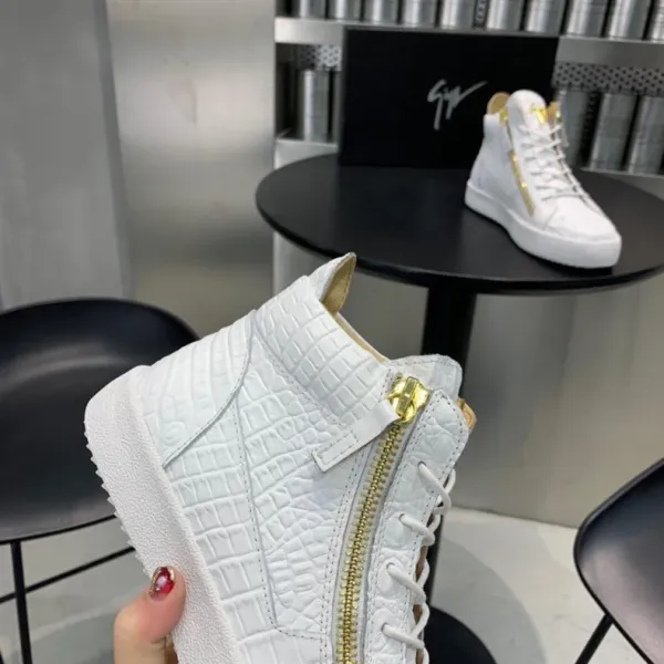 Design Giuseppe Zanotti High-Top Sneakers Black Croc-Embossed with Gold Zipper Sneakers - 13