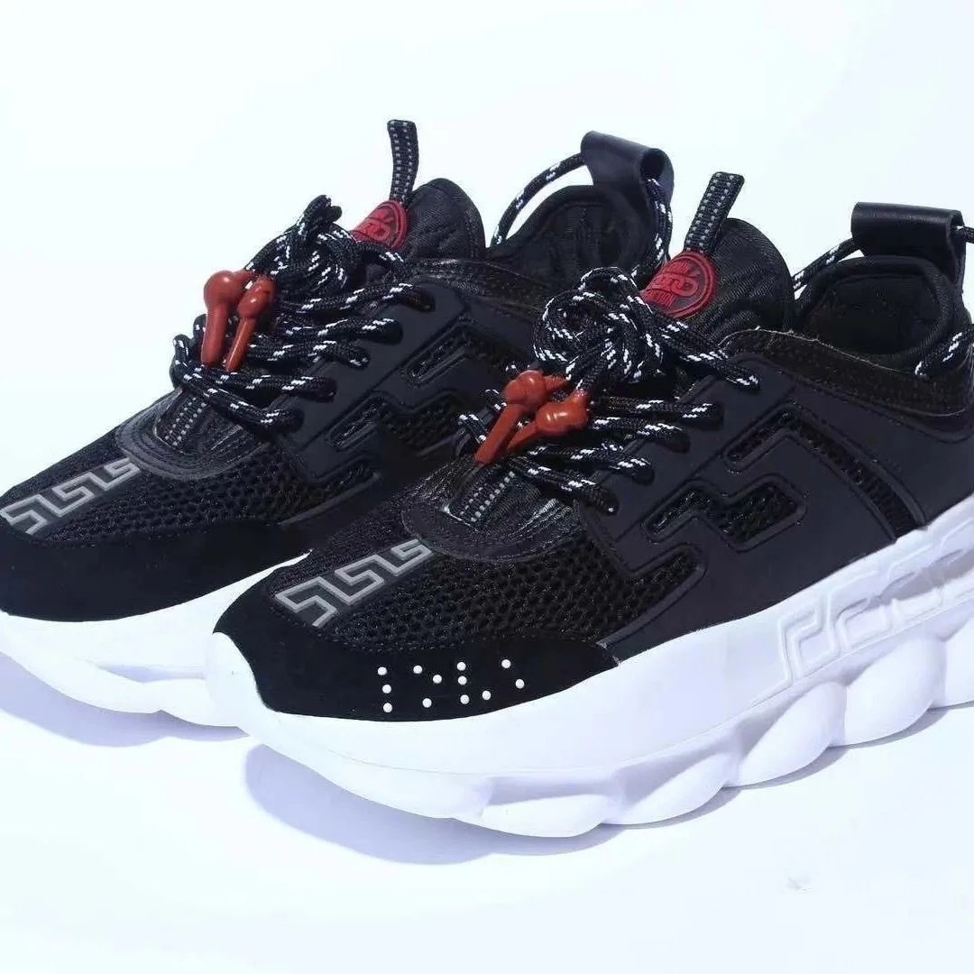 Versace Chain Reaction Black and White Sneakers Chunky Sneakers