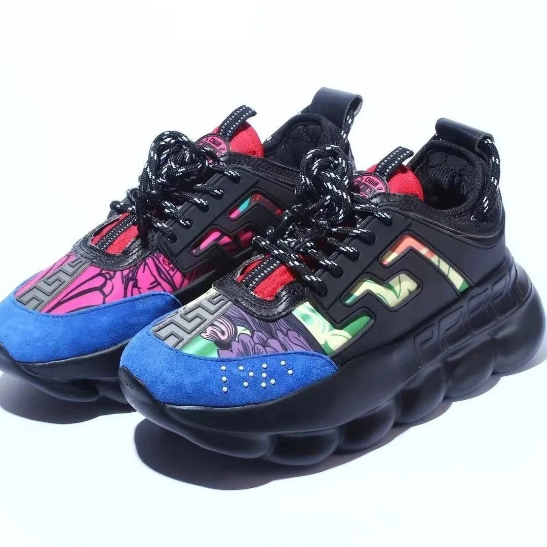 Versace Chain Reaction Multicolor Floral Print Chunky Sneakers