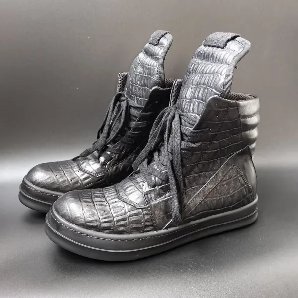 Design Crocodile-Embossed High-Top Boot in Black - 5